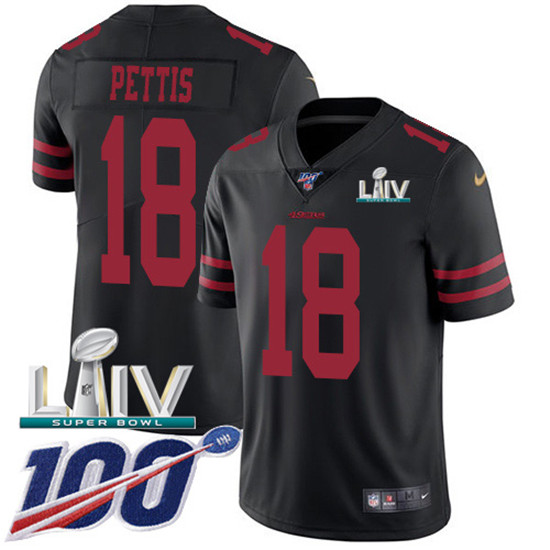 2020 Nike 49ers #18 Dante Pettis Black Super Bowl LIV Alternate Men's Stitched NFL 100th Season Vapo