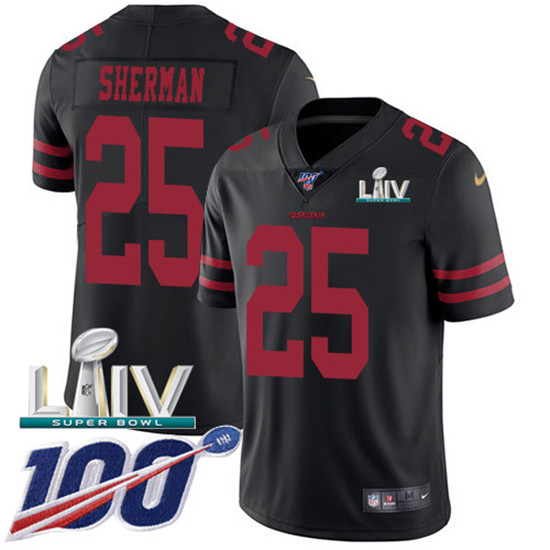 2020 Nike 49ers #25 Richard Sherman Black Super Bowl LIV Alternate Men's Stitched NFL 100th Season V