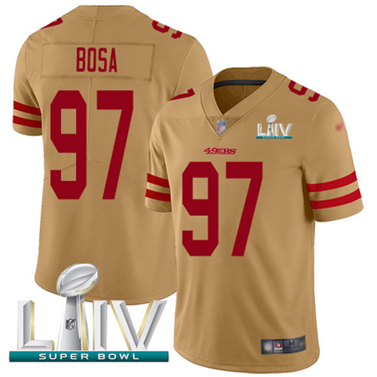 2020 Nike 49ers #97 Nick Bosa Gold Super Bowl LIV Men's Stitched NFL Limited Inverted Legend Jersey