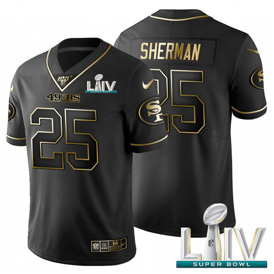 2020 San Francisco 49ers #25 Richard Sherman Men's Nike Black Golden Super Bowl LIV Limited NFL 100 - Click Image to Close