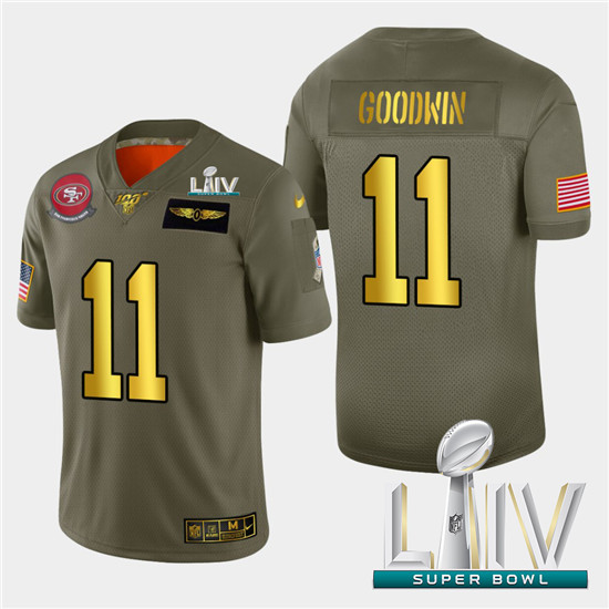 2020 Nike 49ers #11 Marquise Goodwin Men's Olive Gold Super Bowl LIV 2019 Salute to Service NFL 100