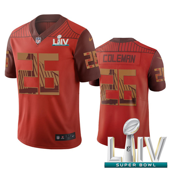 2020 San Francisco 49ers #26 Tevin Coleman Orange Super Bowl LIV Vapor Limited City Edition NFL Jers - Click Image to Close
