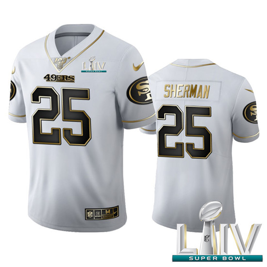 2020 San Francisco 49ers #25 Richard Sherman Men's Nike White Golden Super Bowl LIV Edition Vapor Li