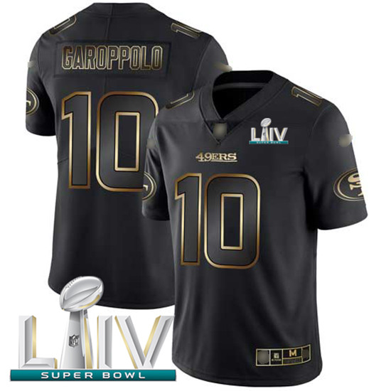 2020 Nike 49ers #10 Jimmy Garoppolo Black/Gold Super Bowl LIV Men's Stitched NFL Vapor Untouchable L