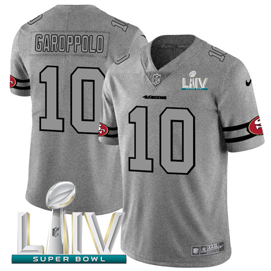 2020 San Francisco 49ers #10 Jimmy Garoppolo Men's Nike Gray Super Bowl LIV Gridiron II Vapor Untouc