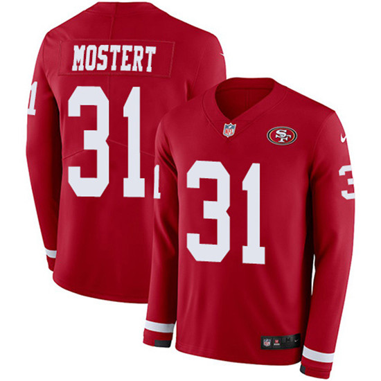2020 Nike 49ers #31 Raheem Mostert Red Team Color Men's Stitched NFL Limited Therma Long Sleeve Jers
