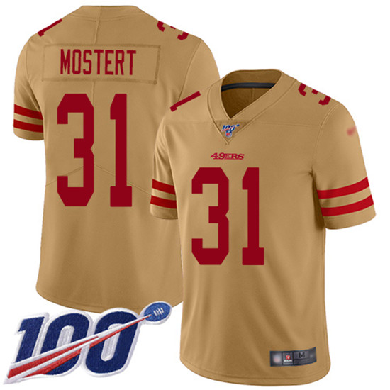 2020 Nike 49ers #31 Raheem Mostert Gold Men's Stitched NFL Limited Inverted Legend 100th Season Jers