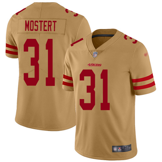 2020 Nike 49ers #31 Raheem Mostert Gold Men's Stitched NFL Limited Inverted Legend Jersey