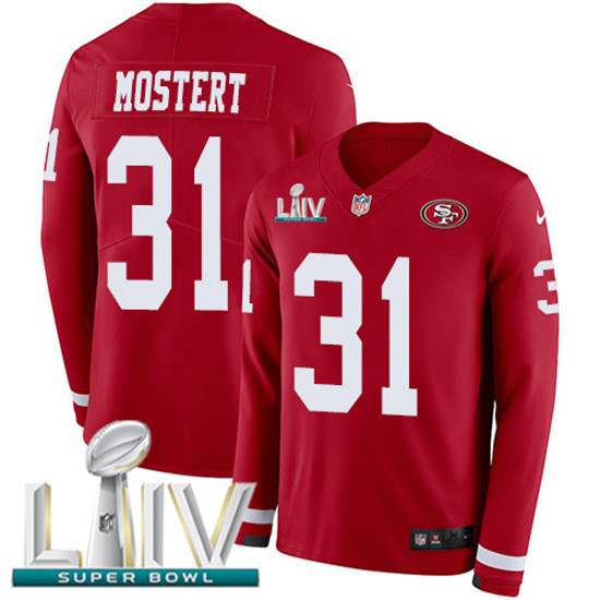 2020 Nike 49ers #31 Raheem Mostert Red Super Bowl LIV Team Color Men's Stitched NFL Limited Therma L - Click Image to Close