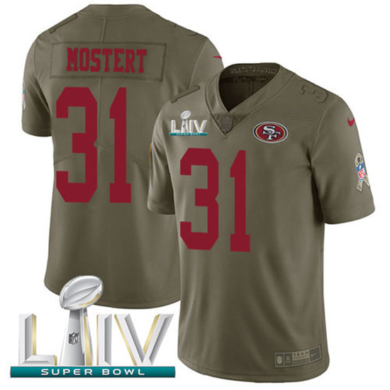 2020 Nike 49ers #31 Raheem Mostert Olive Super Bowl LIV Men's Stitched NFL Limited 2017 Salute To Se