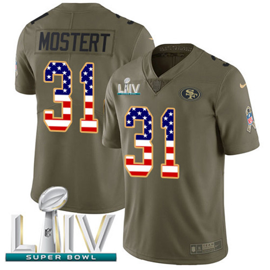 2020 Nike 49ers #31 Raheem Mostert Olive/USA Flag Super Bowl LIV Men's Stitched NFL Limited 2017 Sal