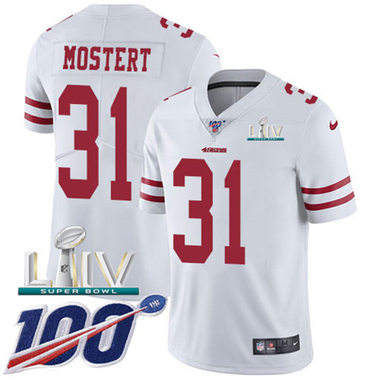 2020 Nike 49ers #31 Raheem Mostert White Super Bowl LIV Men's Stitched NFL 100th Season Vapor Untouc