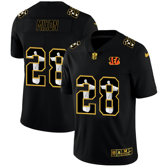 2020 Cincinnati Bengals #28 Joe Mixon Men's Nike Carbon Black Vapor Cristo Redentor Limited NFL Jers - Click Image to Close