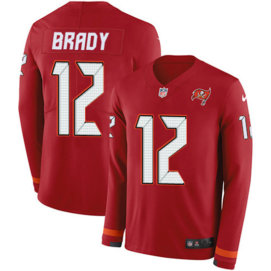 2020 Nike Buccaneers #12 Tom Brady Red Team Color Men's Stitched NFL Limited Therma Long Sleeve Jers
