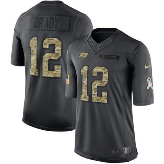 2020 Nike Buccaneers #12 Tom Brady Black Men's Stitched NFL Limited 2016 Salute to Service Jersey - Click Image to Close