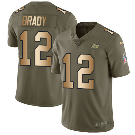 2020 Nike Buccaneers #12 Tom Brady Olive/Gold Men's Stitched NFL Limited 2017 Salute To Service Jers - Click Image to Close