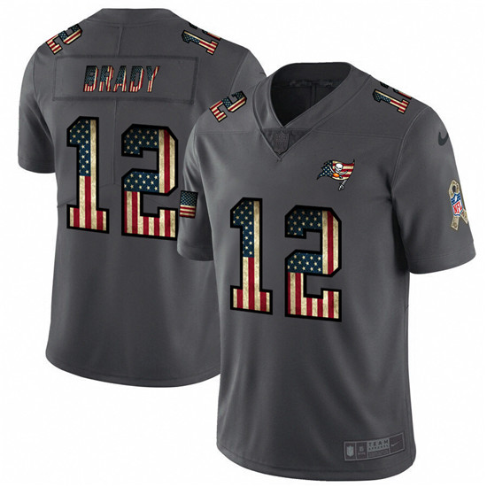 2020 Nike Buccaneers #12 Tom Brady 2018 Salute To Service Retro USA Flag Limited NFL Jersey - Click Image to Close