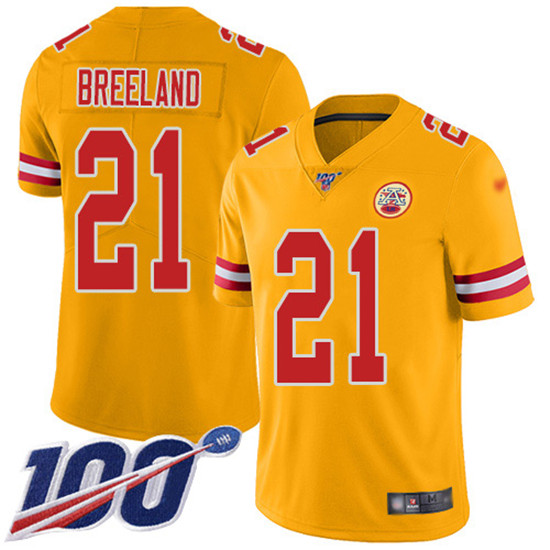 2020 Nike Chiefs #21 Bashaud Breeland Gold Men's Stitched NFL Limited Inverted Legend 100th Season J