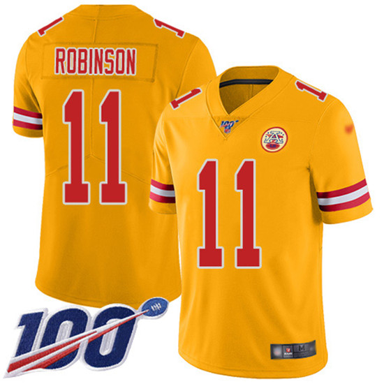 2020 Nike Chiefs #11 Demarcus Robinson Gold Men's Stitched NFL Limited Inverted Legend 100th Season