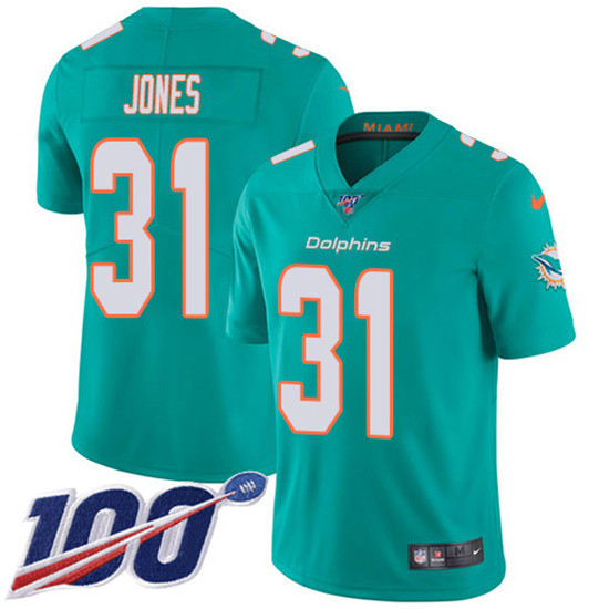 2020 Nike Dolphins #31 Byron Jones Aqua Green Team Color Men's Stitched NFL 100th Season Vapor Untou