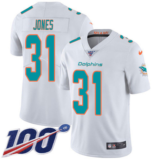 2020 Nike Dolphins #31 Byron Jones White Men's Stitched NFL 100th Season Vapor Untouchable Limited J