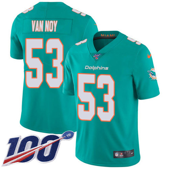2020 Nike Dolphins #53 Kyle Van Noy Aqua Green Team Color Men's Stitched NFL 100th Season Vapor Unto