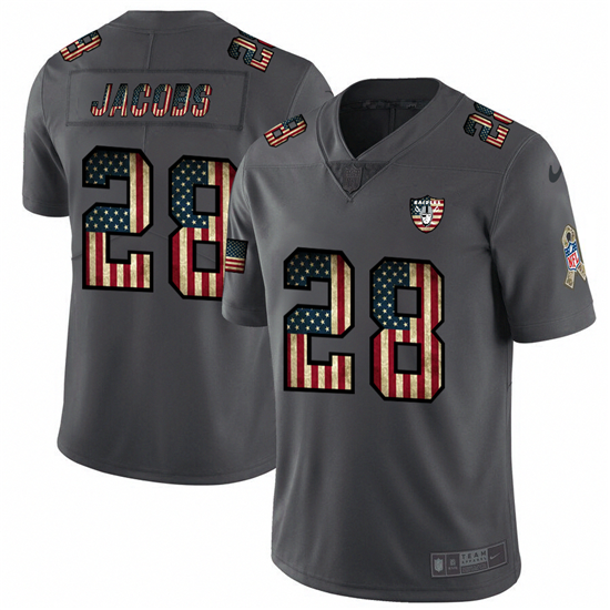 2020 Raiders #28 Josh Jacobs Nike 2018 Salute to Service Retro USA Flag Limited NFL Jersey