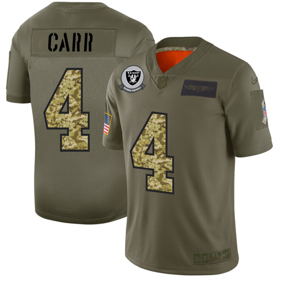 2020 Raiders #4 Derek Carr Men's Nike 2019 Olive Camo Salute To Service Limited NFL Jersey