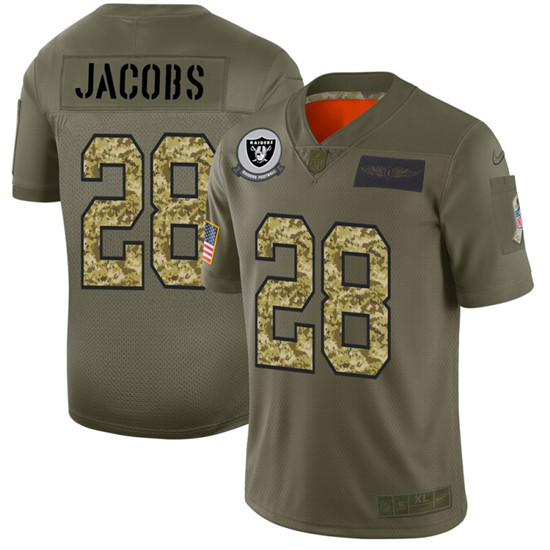 2020 Raiders #28 Josh Jacobs Men's Nike 2019 Olive Camo Salute To Service Limited NFL Jersey