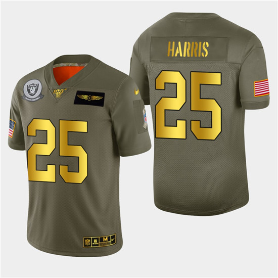 2020 Raiders #25 Erik Harris Men's Nike Olive Gold 2019 Salute to Service Limited NFL 100 Jersey