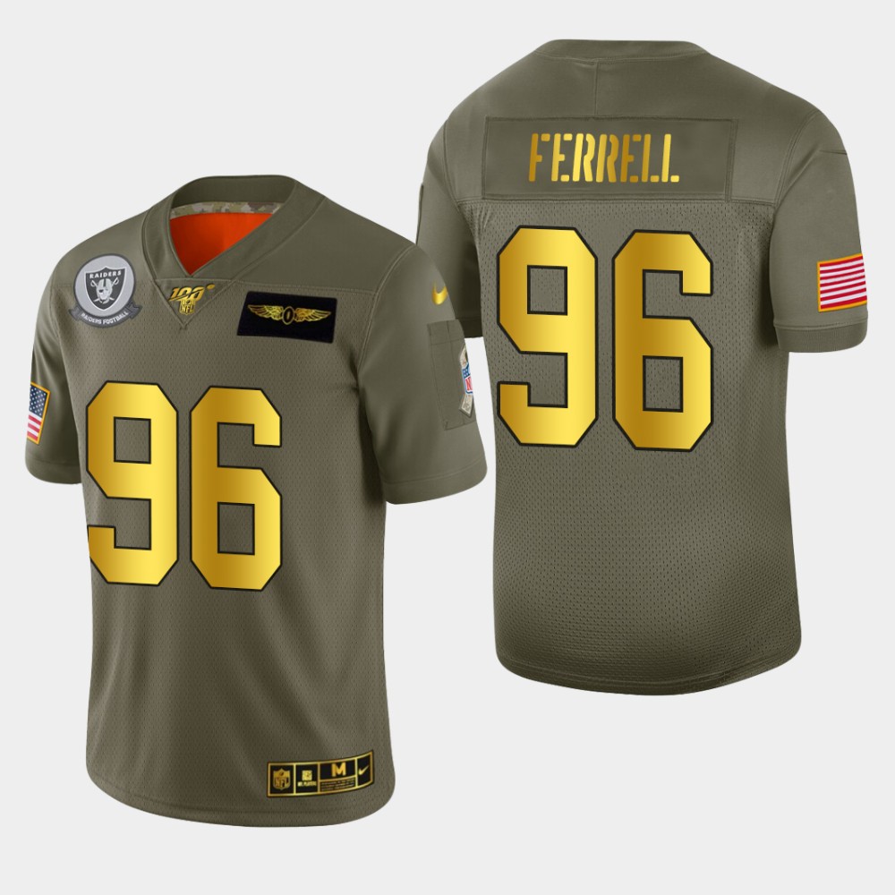 2020 Raiders #96 Clelin Ferrell Men's Nike Olive Gold 2019 Salute to Service Limited NFL 100 Jersey
