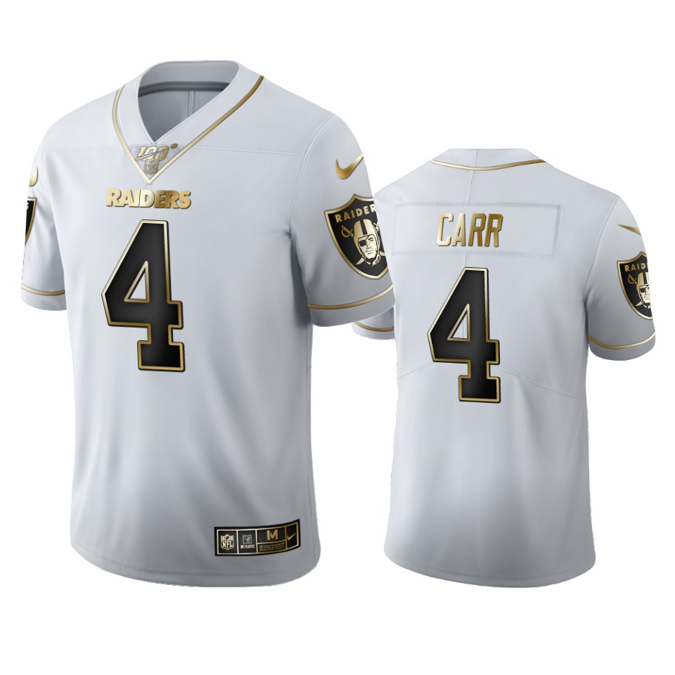 2020 Las Vegas Raiders #4 Derek Carr Men's Nike White Golden Edition Vapor Limited NFL 100 Jersey