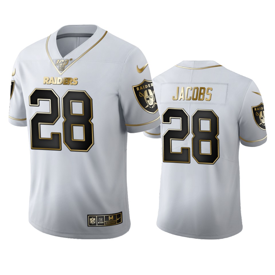 2020 Las Vegas Raiders #28 Josh Jacobs Men's Nike White Golden Edition Vapor Limited NFL 100 Jersey
