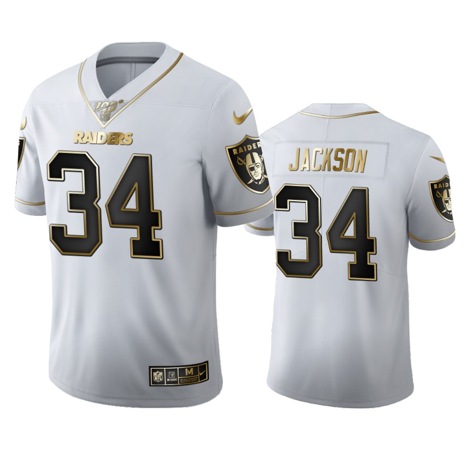 2020 Las Vegas Raiders #34 Bo Jackson Men's Nike White Golden Edition Vapor Limited NFL 100 Jersey