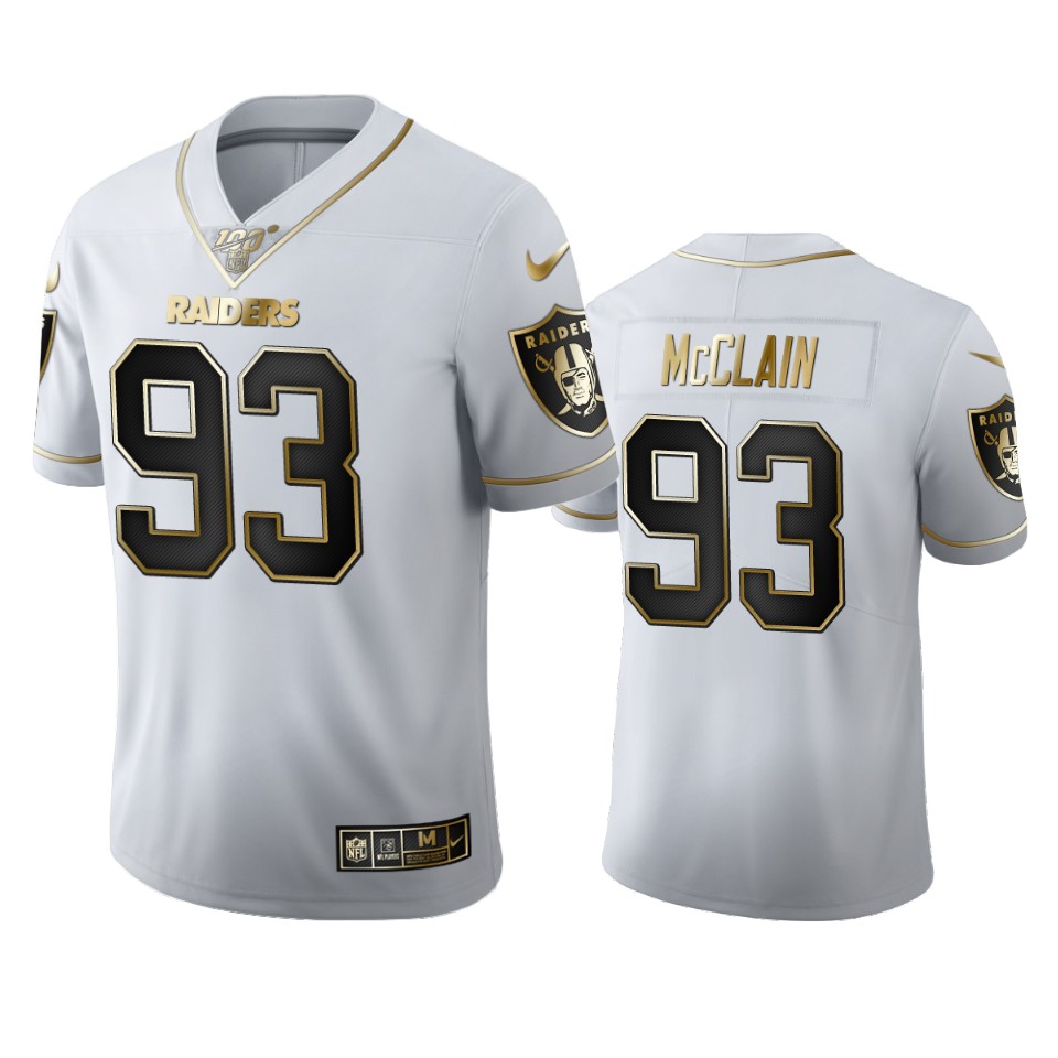 2020 Las Vegas Raiders #93 Terrell Mcclain Men's Nike White Golden Edition Vapor Limited NFL 100 Jer