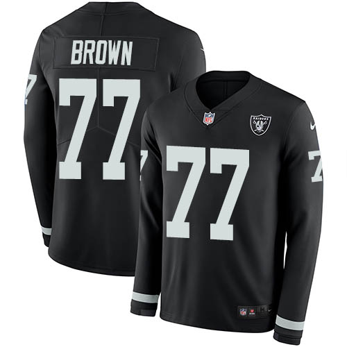 2020 Nike Raiders #77 Trent Brown Black Team Color Men's Stitched NFL Limited Therma Long Sleeve Jer