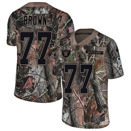 2020 Nike Raiders #77 Trent Brown Camo Men's Stitched NFL Limited Rush Realtree Jersey