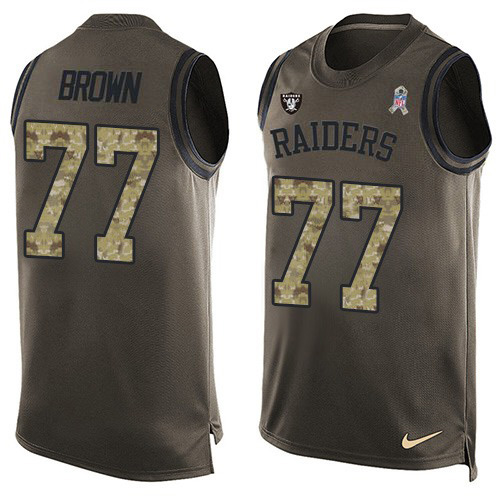 2020 Nike Raiders #77 Trent Brown Green Men's Stitched NFL Limited Salute To Service Tank Top Jersey