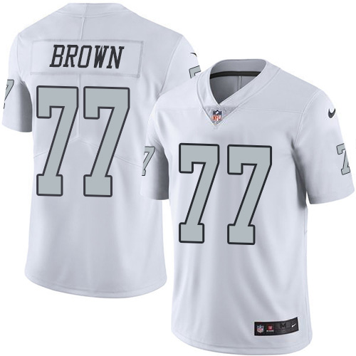 2020 Nike Raiders #77 Trent Brown White Men's Stitched NFL Limited Rush Jersey