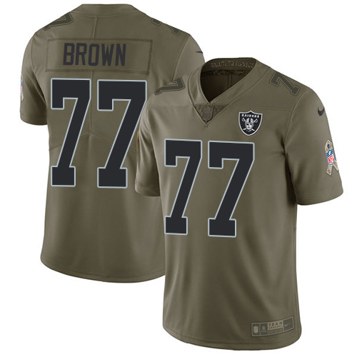 2020 Nike Raiders #77 Trent Brown Olive Men's Stitched NFL Limited 2017 Salute To Service Jersey