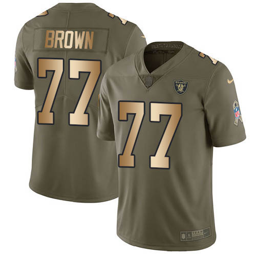 2020 Nike Raiders #77 Trent Brown Olive/Gold Men's Stitched NFL Limited 2017 Salute To Service Jerse