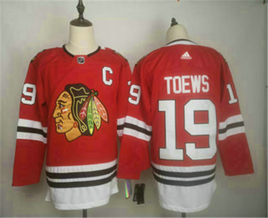 2020 Men's Chicago Blackhawks #19 Jonathan Toews adidas Home Authentic Red Player Jersey - Click Image to Close