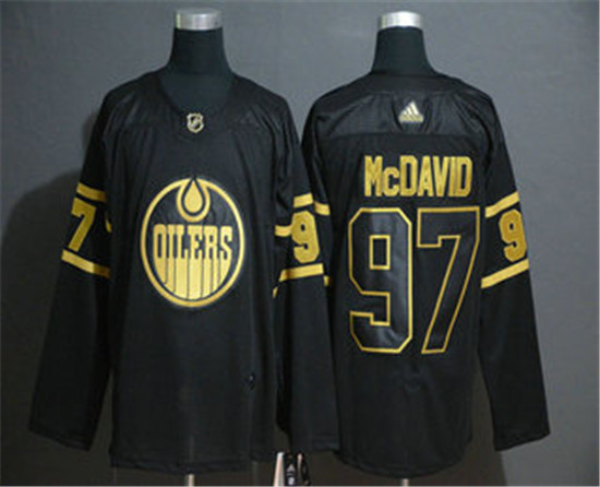 2020 Men's Edmonton Oilers #97 Connor McDavid Black Golden Adidas Stitched NHL Jersey - Click Image to Close