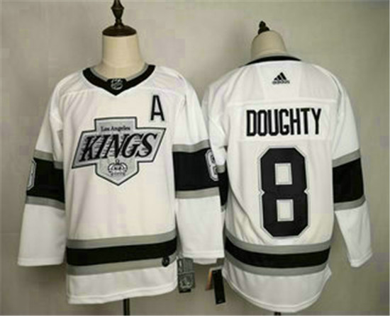 2020 Men's Los Angeles Kings #8 Drew Doughty White With A Patch Adidas Stitched NHL Jersey - Click Image to Close
