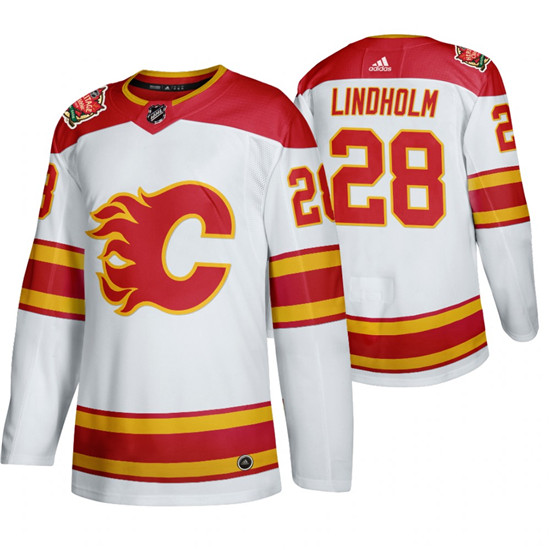 2020 Men's Calgary Flames #28 Elias Lindholm 2019 Heritage Classic Authentic White Jersey