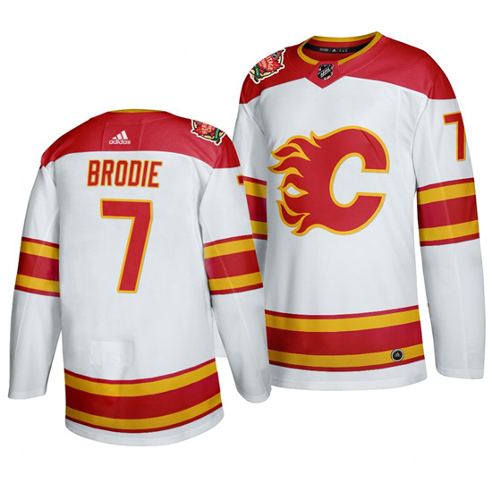 2020 Men's Calgary Flames #7 T. J. Brodie 2019-20 White Heritage Authentic Classic Jersey