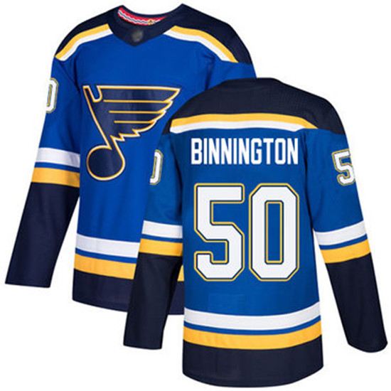 2020 Blues #50 Jordan Binnington Blue Home Authentic Stitched Hockey Jersey