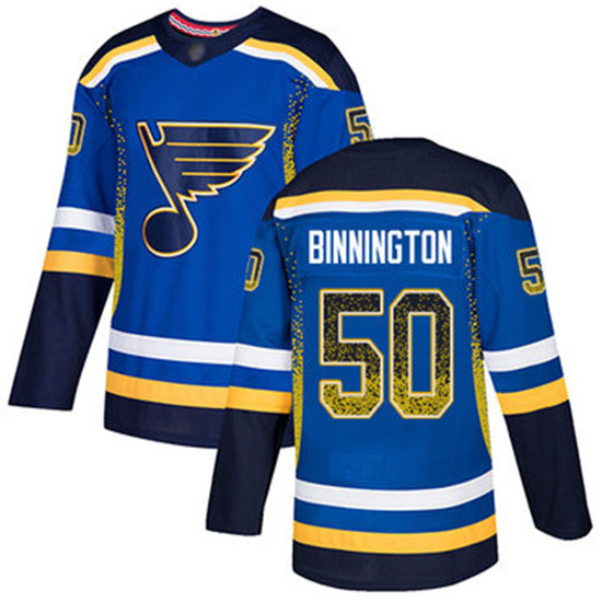 2020 Blues #50 Jordan Binnington Blue Home Authentic Drift Fashion Stitched Hockey Jersey