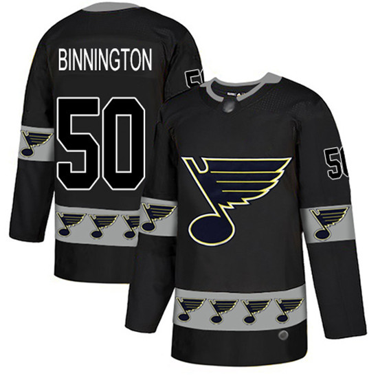 2020 Blues #50 Jordan Binnington Black Authentic Team Logo Fashion Stitched Hockey Jersey