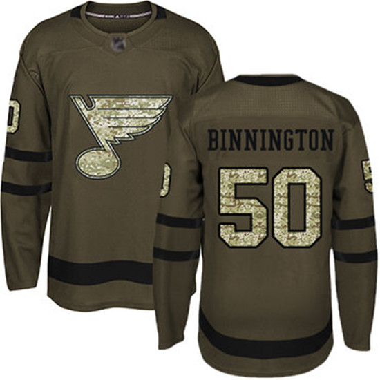 2020 Blues #50 Jordan Binnington Green Salute to Service Stitched Hockey Jersey